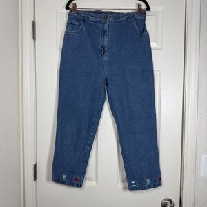 Quacker Factory Vintage 80s/90s High Waist Denim Capri Embroider Maine Boston LG